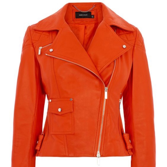 Karen Millen Jackets & Blazers - KAREN MILLEN ORANGE LEATHER JACKET- WOMENS BIKER JACKET